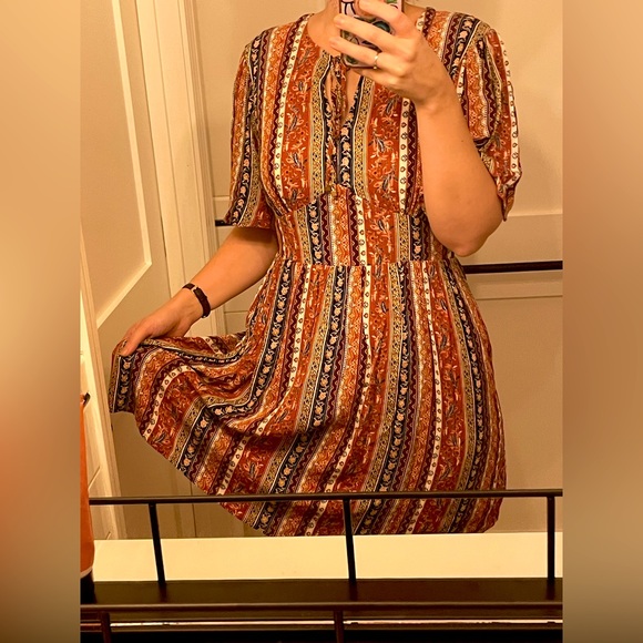 Blue Rain burnt orange pattern dress - Size Medium - lined - Picture 6 of 6